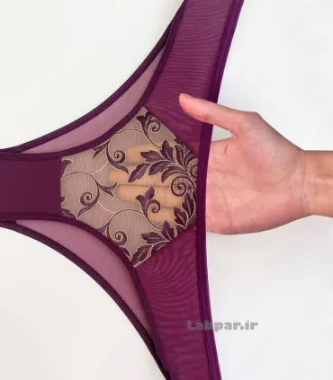 ست شورت و سوتین گیپور Noosheh Poosh نوشه پوش بادمجانی کد 550 فنردار